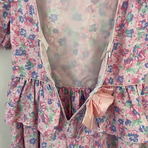 Vintage 80s/90s Floral Party Dress Girls L Pink Ruffle Easter Wedding Girly EUC - Picture 10 of 13